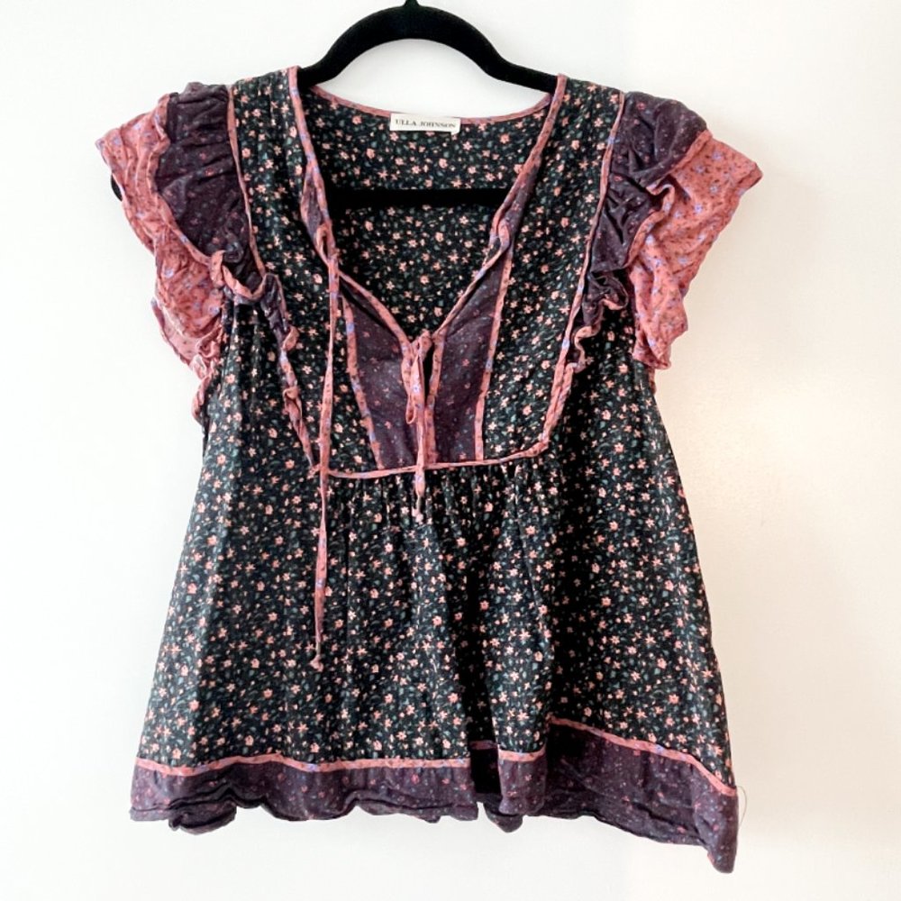 Ulla Johnson Floral Top in Purple/Pink (Size 8)